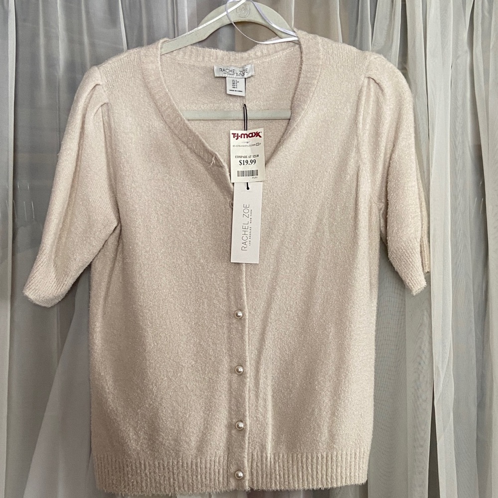 Rachel Zoe Pearl Button Cream Cardigan